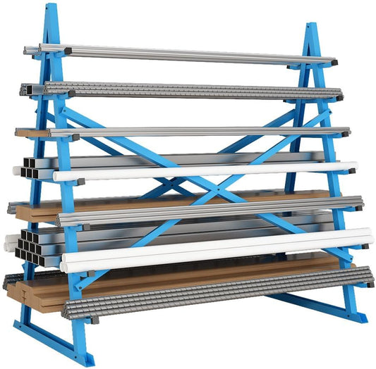 Yeeoy Steel Horizontal Storage Rack, 7 Tier Detachable Lumber Storage Rack, Heavy Duty Adjustable Pipe Rack Lumber Organizer Shelf for Garage Workshop Shed Basement, Blue