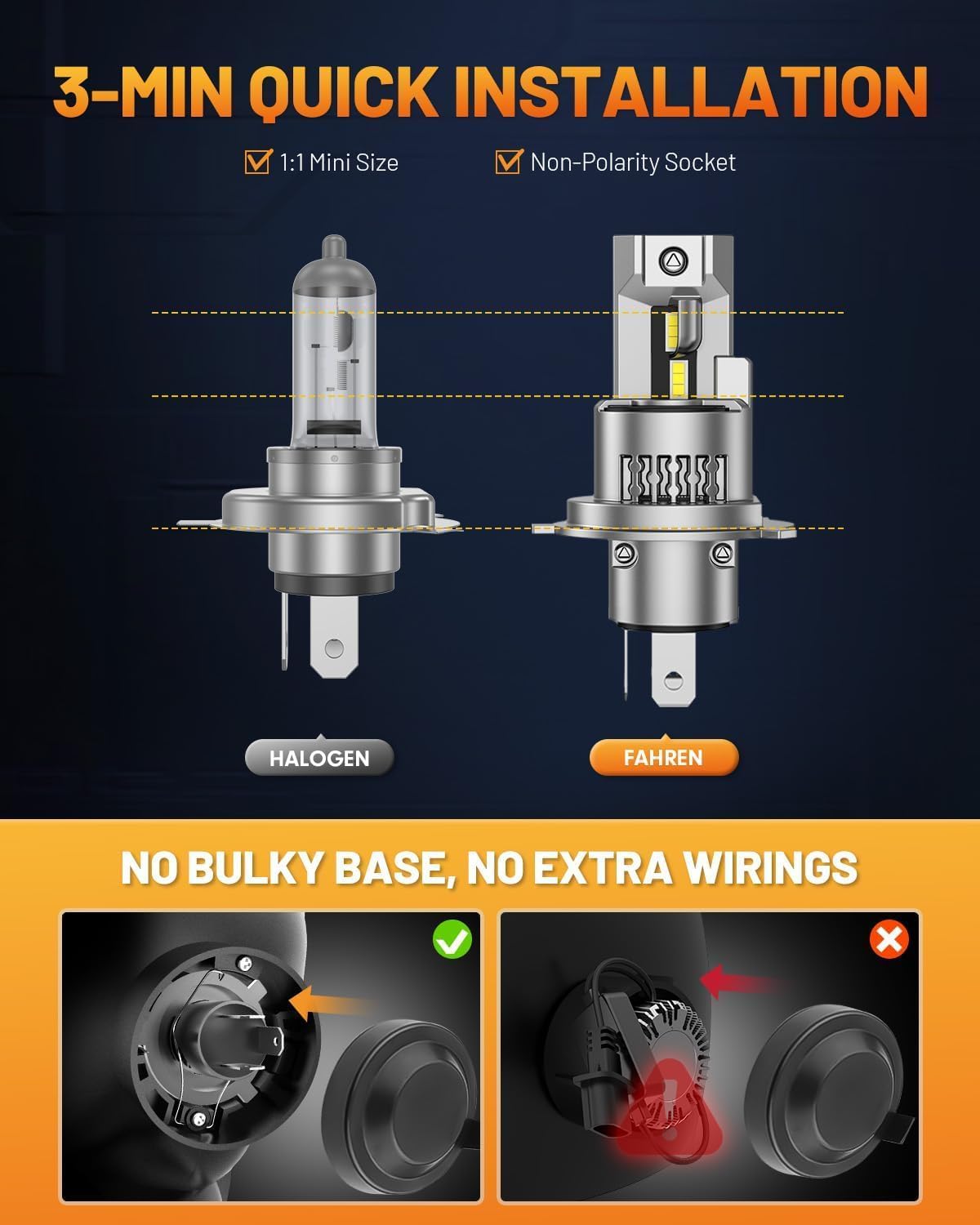 Fahren 9003/H4 LED Bulb, 46000LM 10X Super Brighter & Perfect Beam Pattern, Ultra Brighter HB2 Fog Bulbs, No Adapter Required, Pack of 2