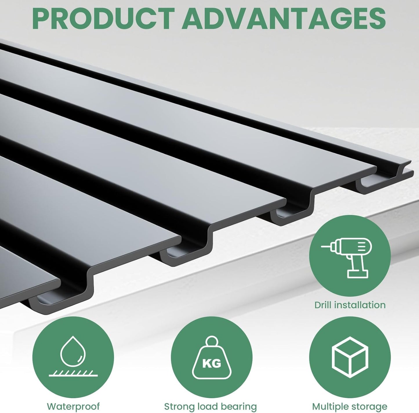 Slatwall Panel Wall Storage Systems, 4x8 ft Slat Wall Paneling Garage Wall Organizer with Five Hooks, Heavy Duty Wall Mounted PVC Wall Rack, Black