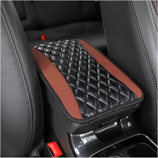 Car Center Console Cushion Pad, Universal Leather Waterproof Armrest Seat Box Cover Protector,Comfortable Car Decor Accessories Fit for Most Cars, Vehicles, SUVs (Brown)