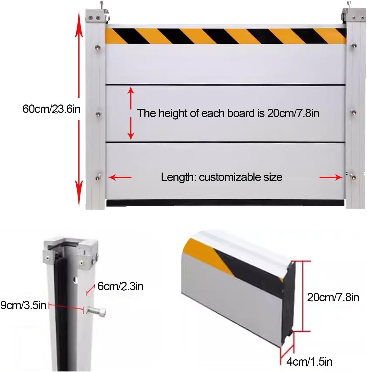 Reusable Heavy Duty Aluminum Flood Barriers for Home Exterior, Flood Protection Barriers Water Barrier Door Quick Detachable Garage Doors Detachable Mobile Rain Water Baffle (H 7.9 inch L 1.5FT)