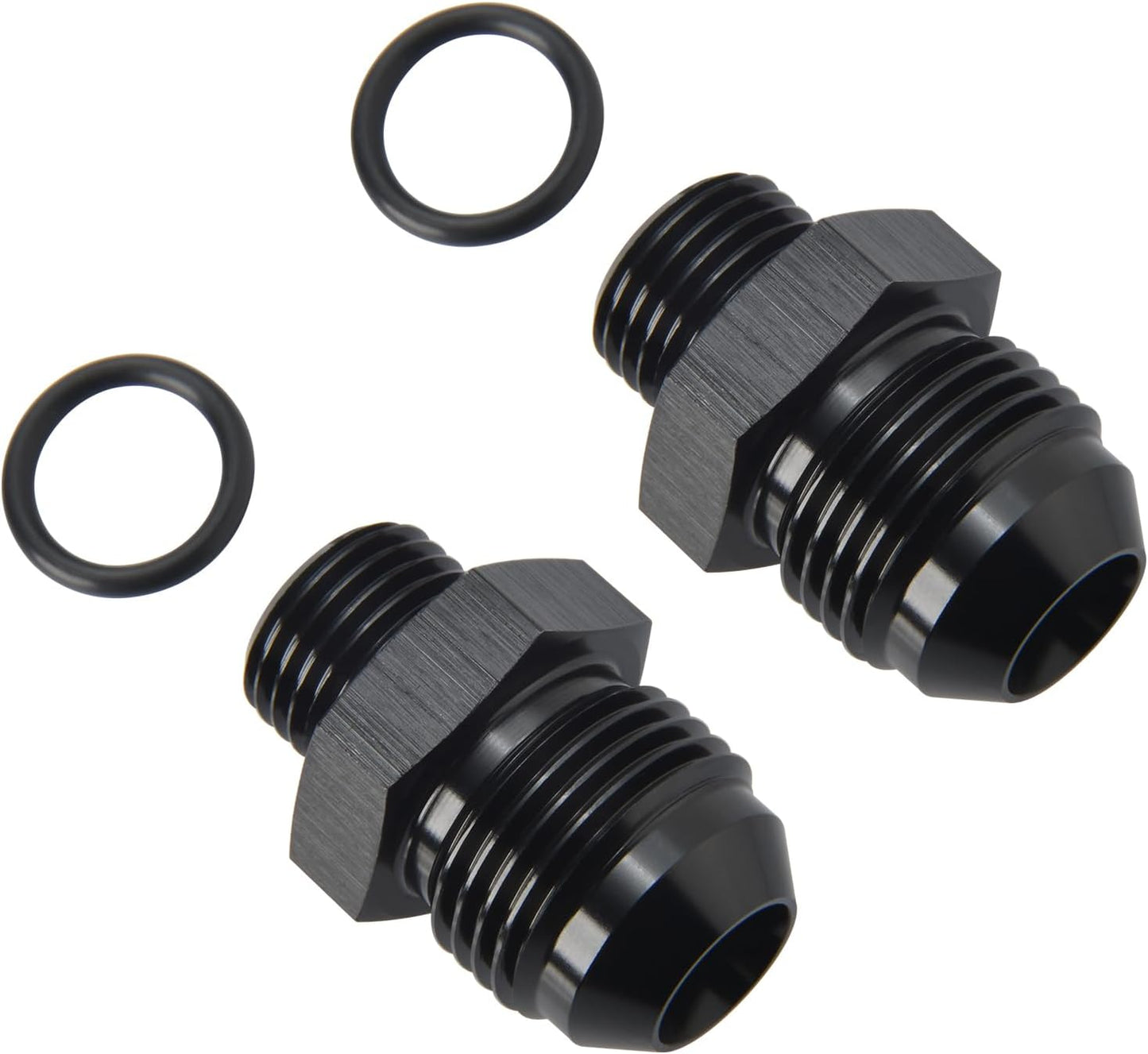 8AN Male Flare to 6AN ORB O-ring Boss Fuel Pump Rail Adapter Fitting Aluminum Black, Pack of 2