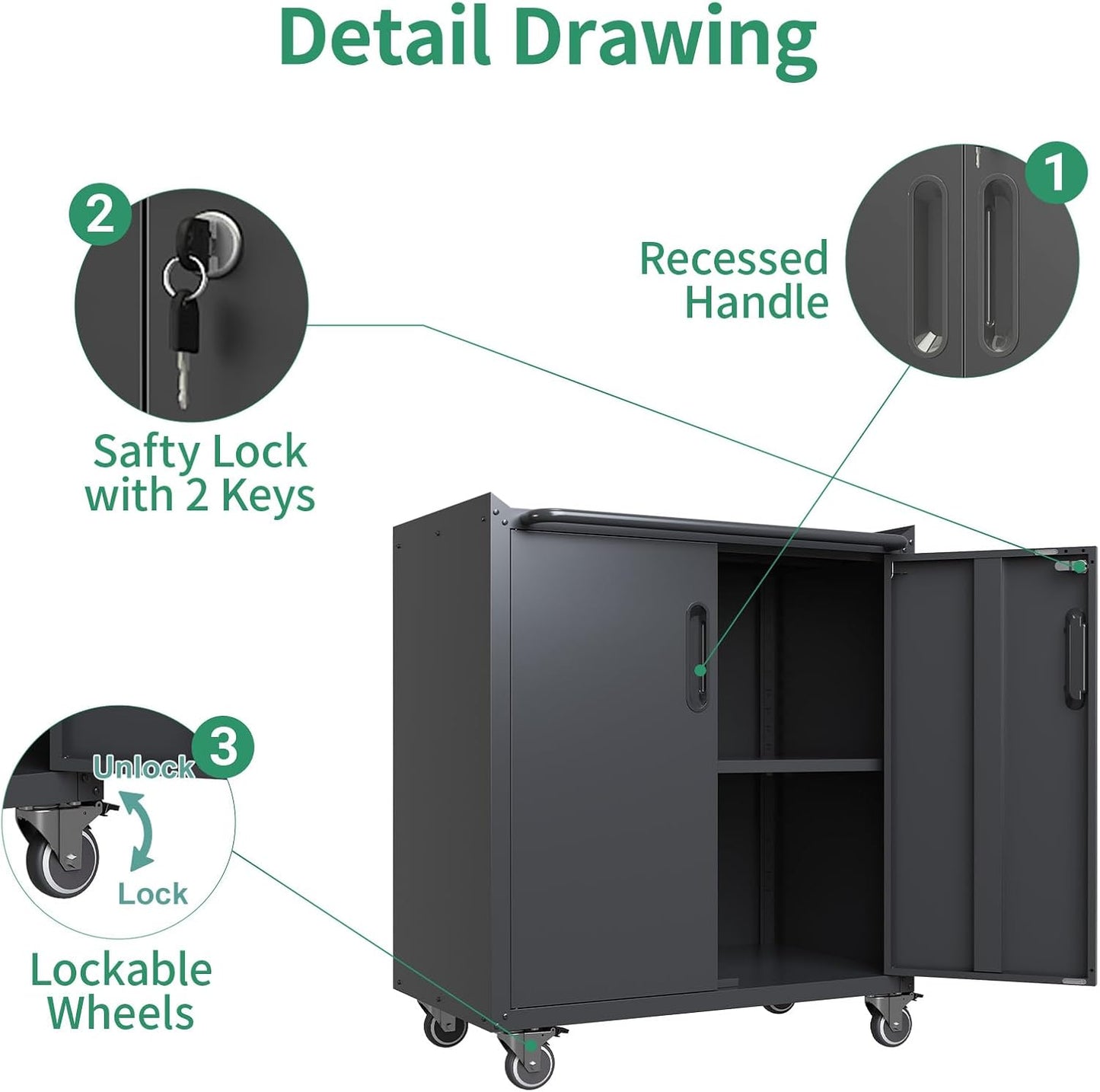 Metal Tool Cabinet,Garage Storage Cabinet System,Wall Cabinet & Locking Rolling Tool Cabinet with Doors and Adjustable Shelves,Steel Tool Cabinets for Home,Office (4 Pcs-StyleC, Black)