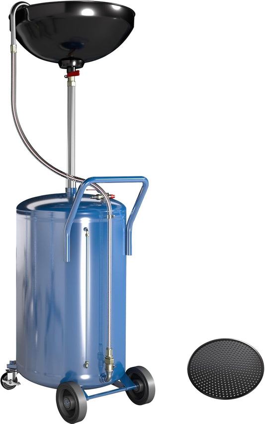 20 Gallon Waste Oil Drain Tank with Wheels,Air Operated Drainer Oil Change Tank,Oil Drain Container with Adjustable Funnel Height,for Easy Oil Removal,Blue