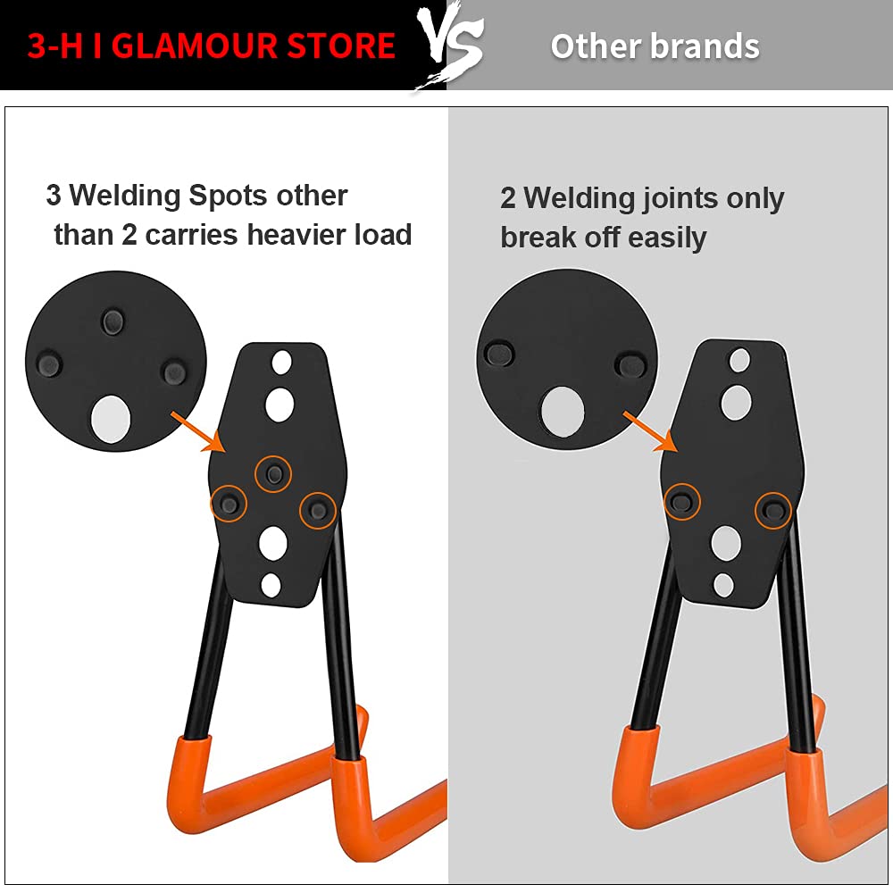 3-H Heavy Duty Garage Hooks [8 Pack] - 3-Round Welding Tech Holds 22lbs More - Thickened Steel Wall Mount for Ladders, Tools & Storage - Rustproof Utility Hardware