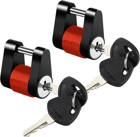 METOWARE Keyed Alike Trailer Coupler Lock, 1/4” Dia, 3/4” Span Heavy-Duty Steel Trailer Tongue Lock for Tow Boat RV Truck Car's Coupler with Anti-Rattle Rubber Rings (2 Pack)