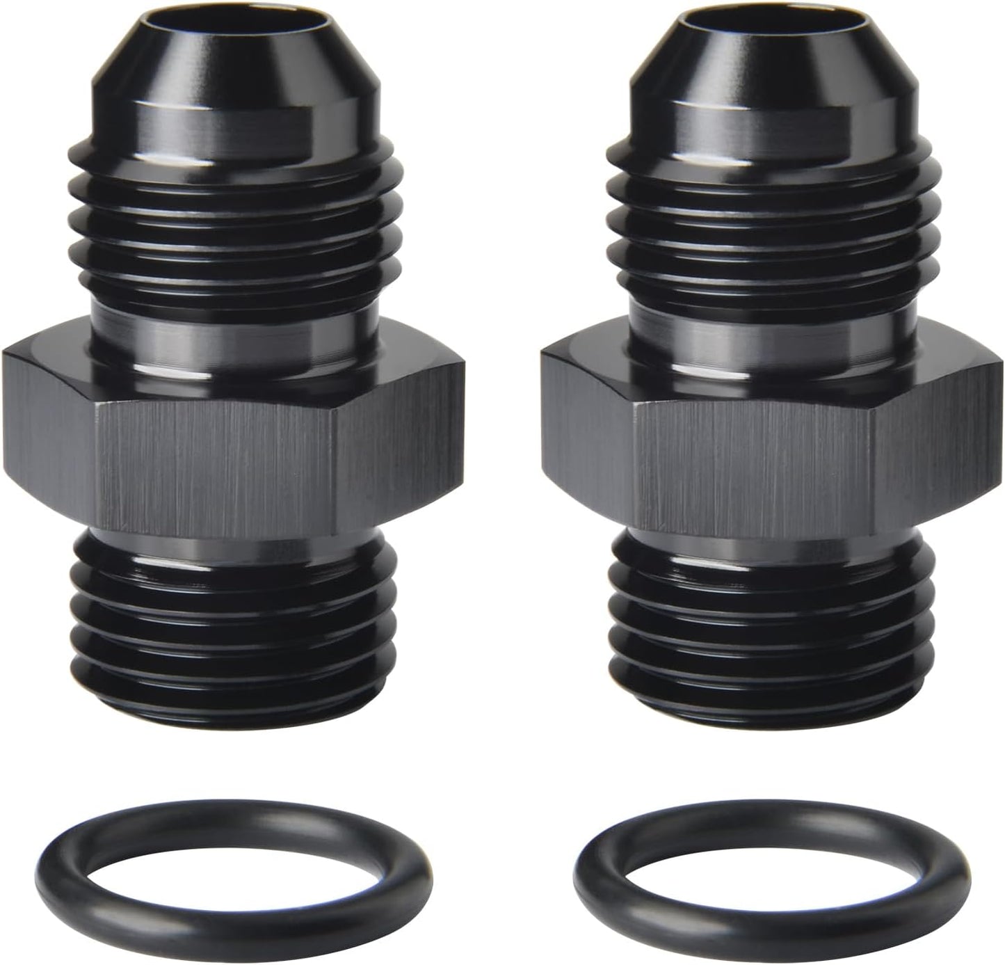 6AN Male Flare to 6AN ORB O-ring Boss Fuel Pump Rail Adapter Fitting Aluminum Black, Pack of 2
