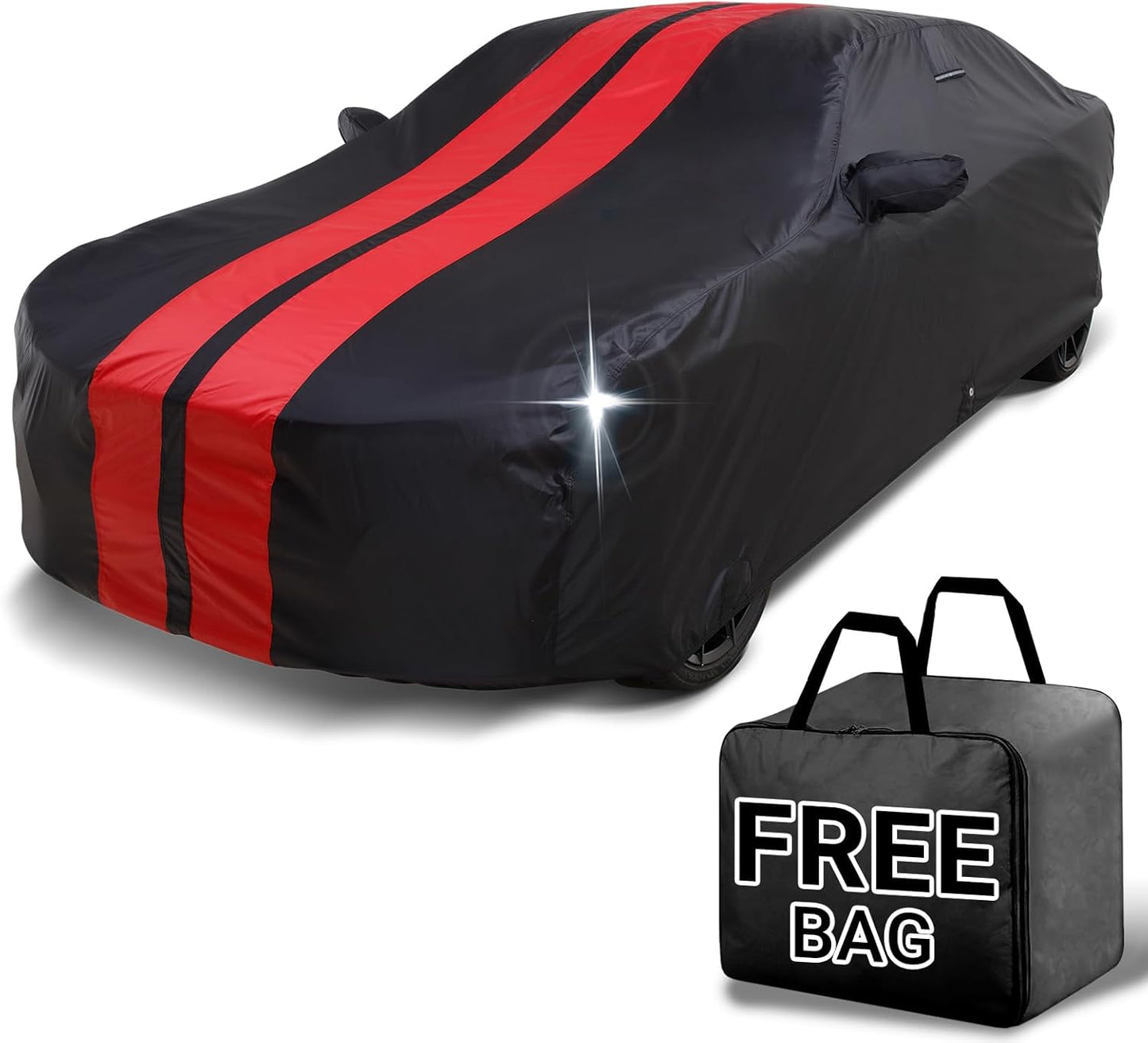 iCarCover Custom Car Cover for Chevy Corsica (1987-1996) Waterproof All Weather Rain Snow UV Sun Protector Full Exterior Indoor Outdoor Car Cover (Stripe - Black/Red)