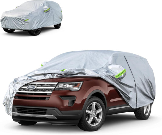 Koukou SUV Car Cover 100% Waterproof All Weather for Automobiles with Zipper Door, Universal Fit Ford Explorer, Jeep Grand Cherokee, BMW X5, Highlander, Etc.(190 to 201 inches)
