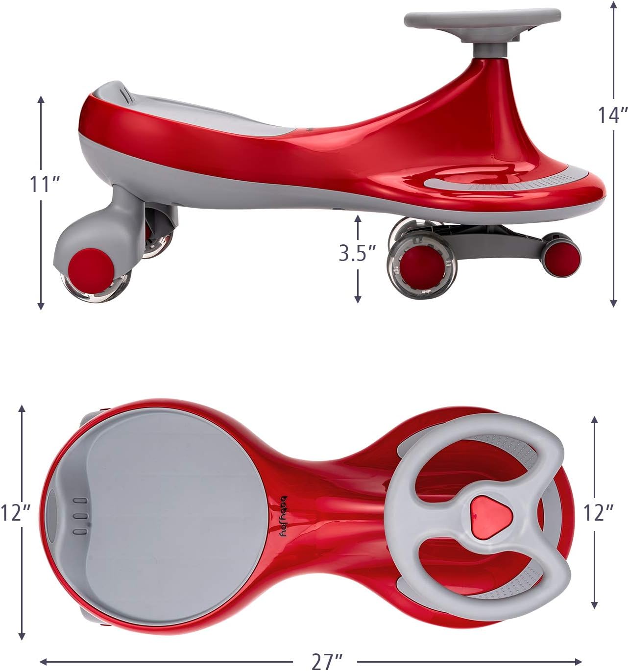 HONEY JOY Wiggle Car, 2 in 1 Swing Car for Kids, LED PU Flashing Wheels, No Batteries, Music, Gears or Pedals, Uses Twist, Turn, Ride On Toy for Toddlers Boys Girls 3 Years and Up (Red)