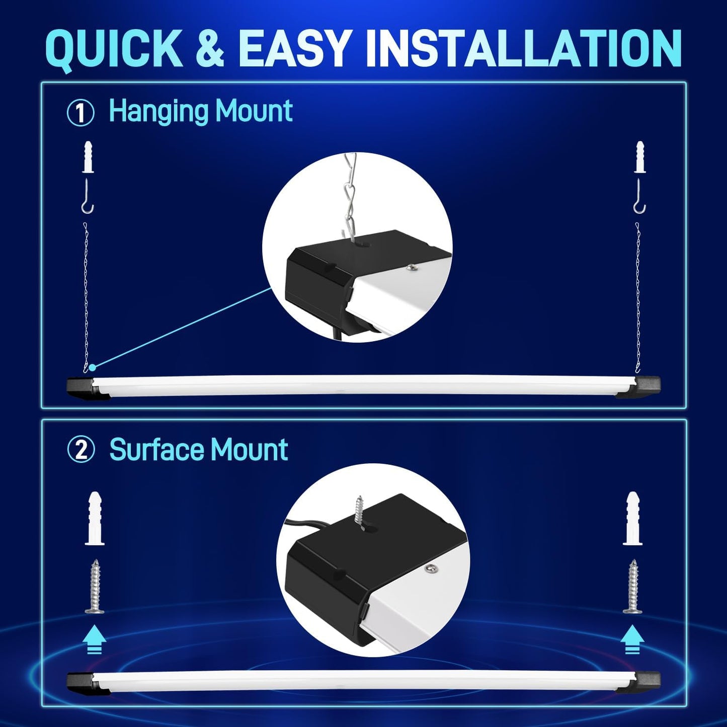 hykolity 1 Pack 4FT Linkable LED Shop Light for Garage, 6500lm, 4FT 60W Utility Light Fixture, 5000K Daylight LED Workbench Light with Plug, Hanging or Surface Mount, Black - ETL