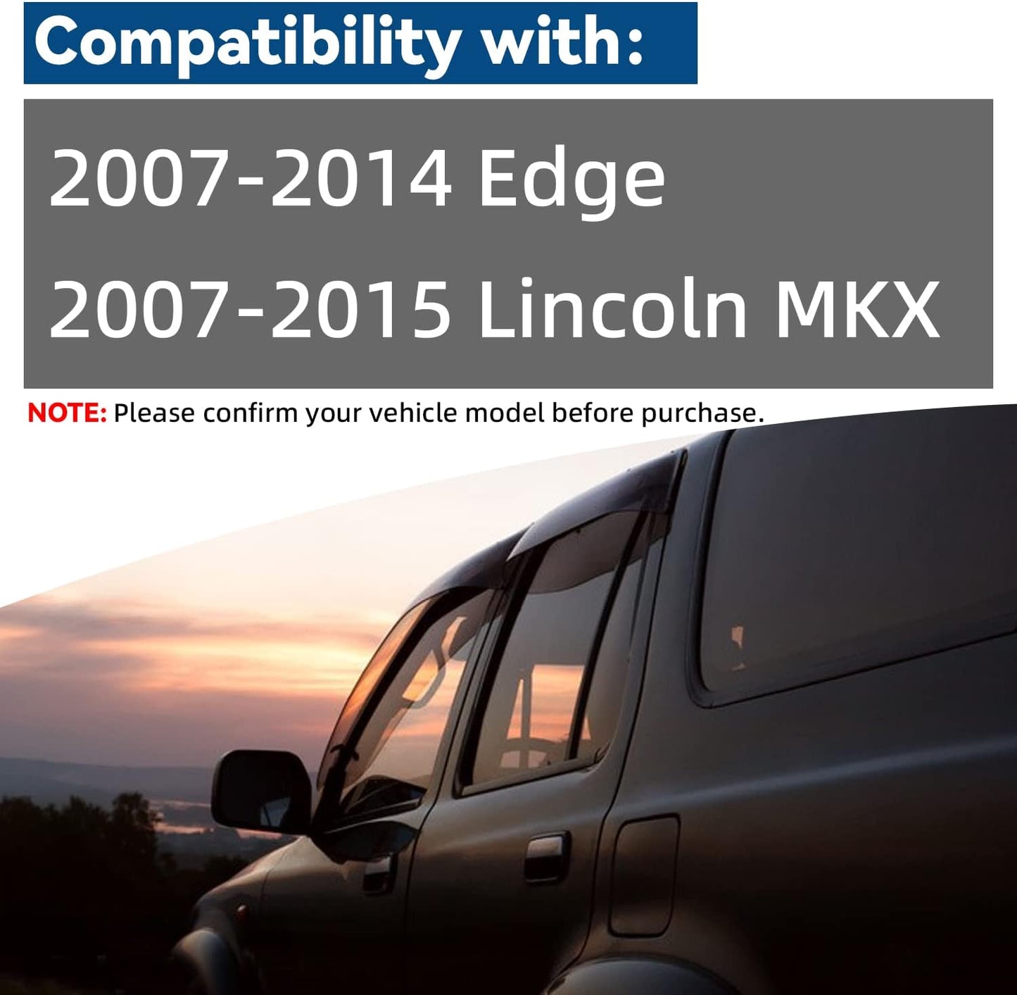 4pcs Front+Rear Smoke Sun/Rain Guard Outside Mount Tape-On Window Visors Compatible with 07-14 Edge 07-15 MKX