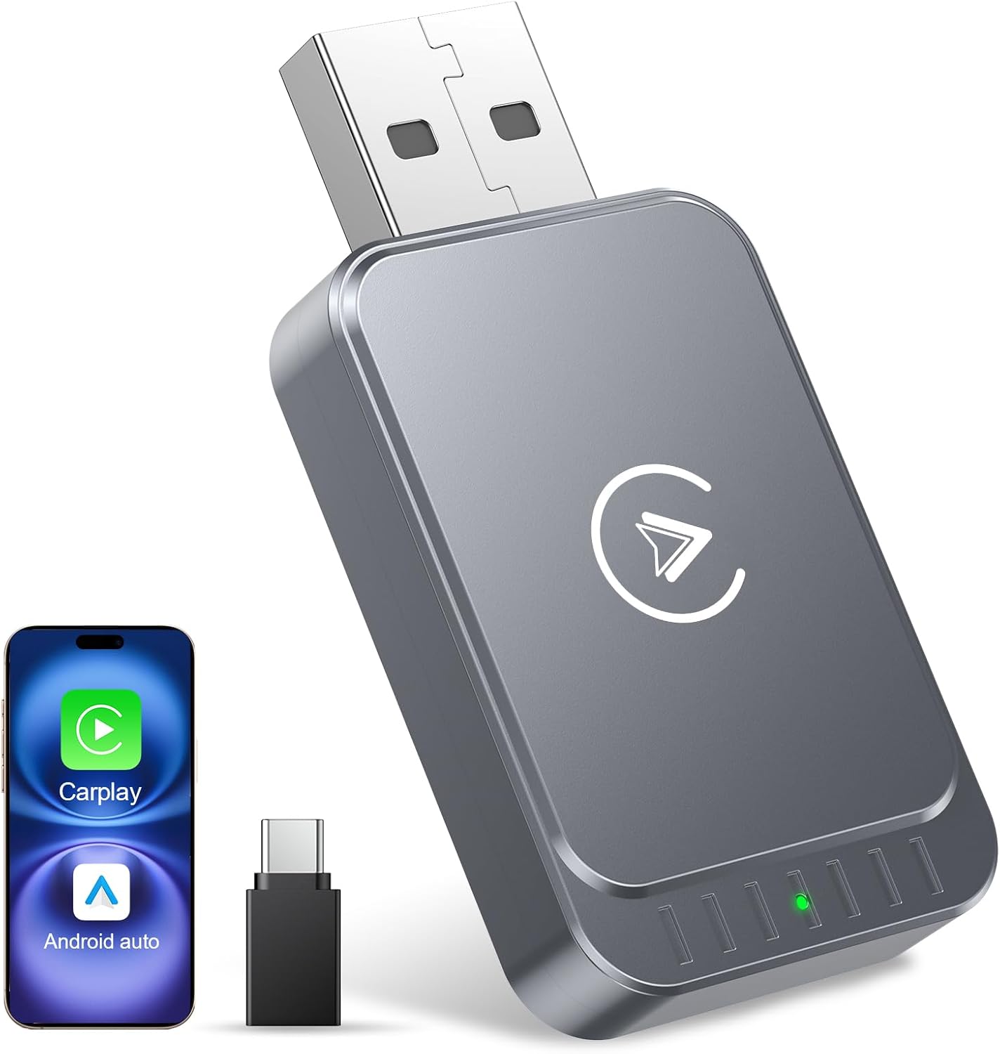 AuroraLink Wireless Carplay Adapter for Apple iPhone & Android Auto 2-in-1 Fast & Stable Carplay Wireless Adapter Convert Wired to Wireless Car Play Dongle for iOS 10+/Android 11+ (Grey)