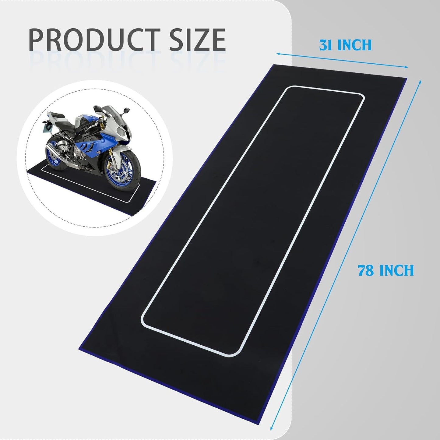 Motorcycle Mat 78 x 31 Inch Garage Floor Rug Washable Parking Mats for Garage Floors Non Slip Oil Absorbent Pad Rubber Backing Layer Protects Floor from Spills Drips Stains(Basic Style)