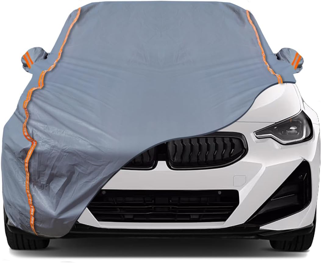 TUCAREST 6-Layers PEVA Premium Full Car Cover Fit for Sedan hatchback Pickup SUVs MPV Rain and snow protection, sun protection, UV protection, and protection of car paint surfaces-Silver Grey -Up 182"