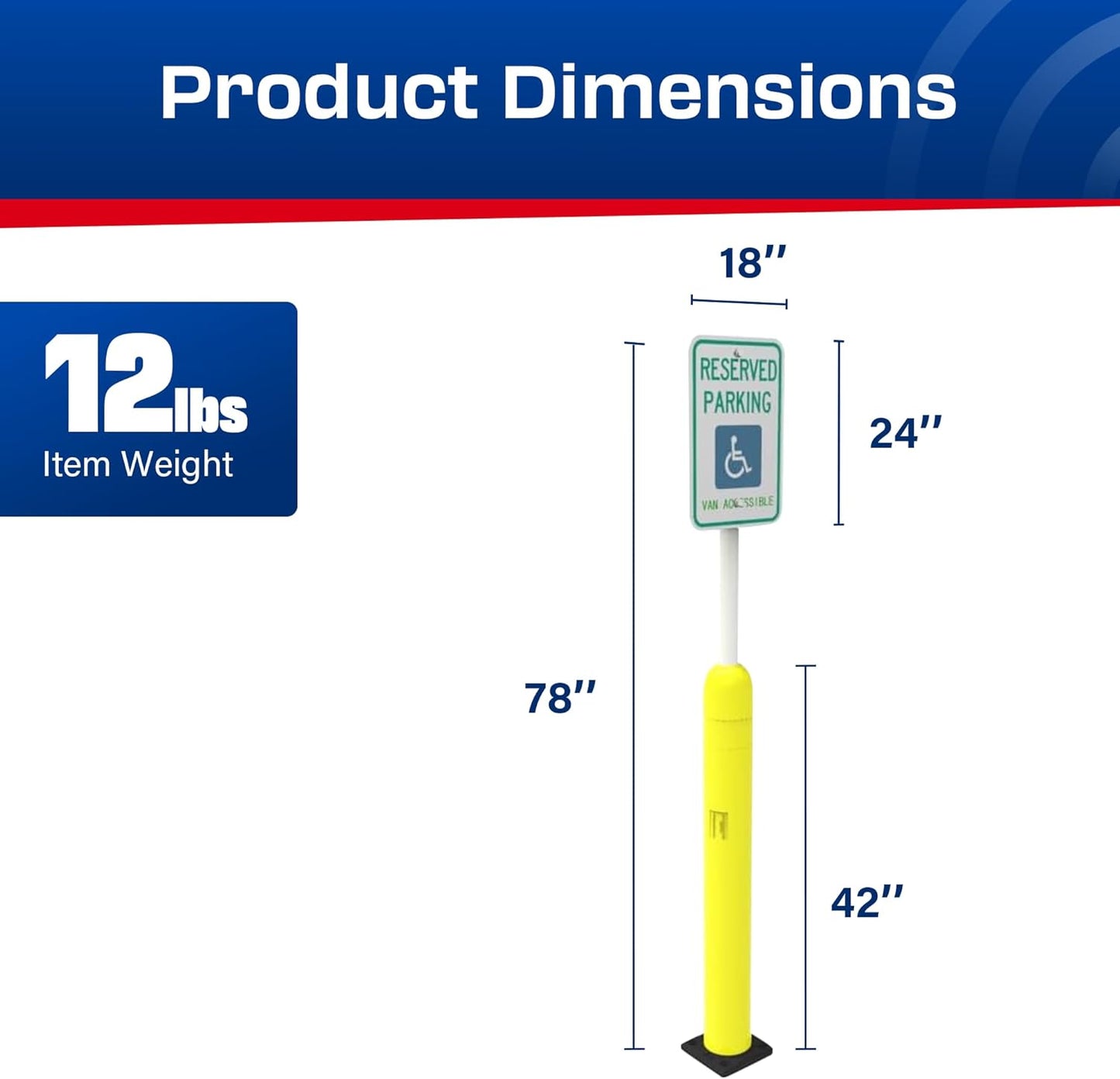 Impact Recovery - Sta-Rite Flexible Sign Post - Sign Holder - Handicap Parking Signs - Made in the USA - 78” with Yellow Bollard - Van Accessible Signage