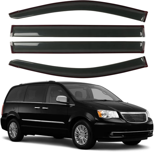 Rain Guard Fit for 2008-2020 Dodge Grand Caravan, 2008-2016 Chrysler Town & Country, Outside Mount Side Window Visor Vent Deflector Shade, 4pcs