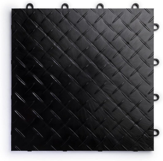 Big Floors RaceDeck Diamond Plate Design, Durable Interlocking Modular Garage Flooring Tile (Black, 12 Pack of 12 x 12" Tiles)