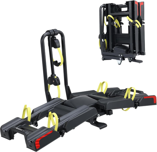 2 E-Bike Foldable Hitch Mount Bike Rack for 2" Receiver SUV & Trucks, Up to 4'' Fat Tire, Lockable Hitch Racks for E-Bike with Ramp and Wheels, 180 LBS Capacity