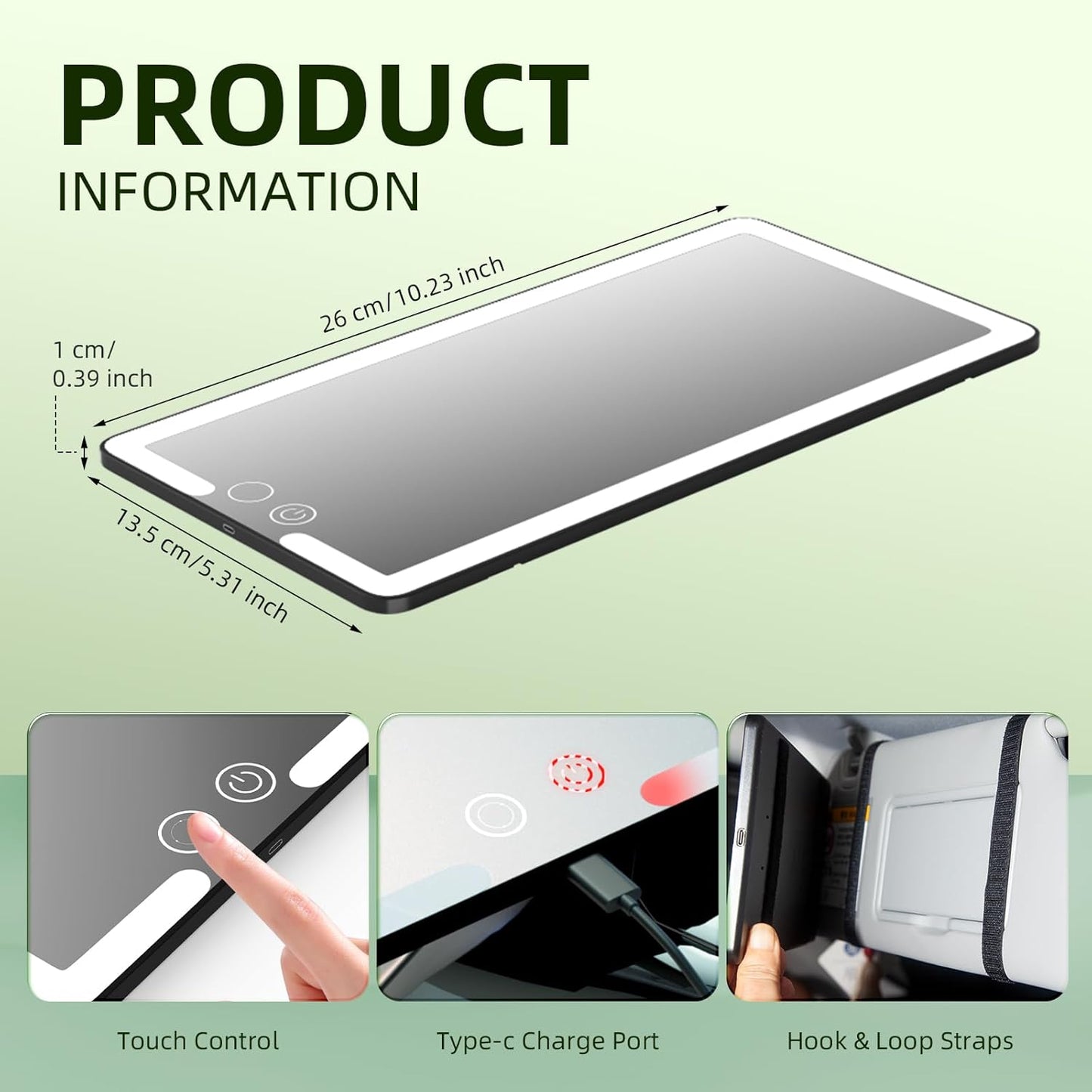 2 Pcs Car Sun Visor Vanity Mirror,Dimmable Rear View Visor Makeup Mirror with 3 Light Modes,Black