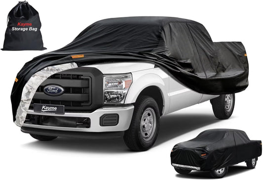 Kayme Truck Cover Custom Fit Ford F-250(2001-2016) Super Cab Short Bed. Full Exterior Heavy Duty Outdoor Pickup Truck Car Cover Waterproof All Weather.Car Tarp for Wind Sun Dust Protection.Black
