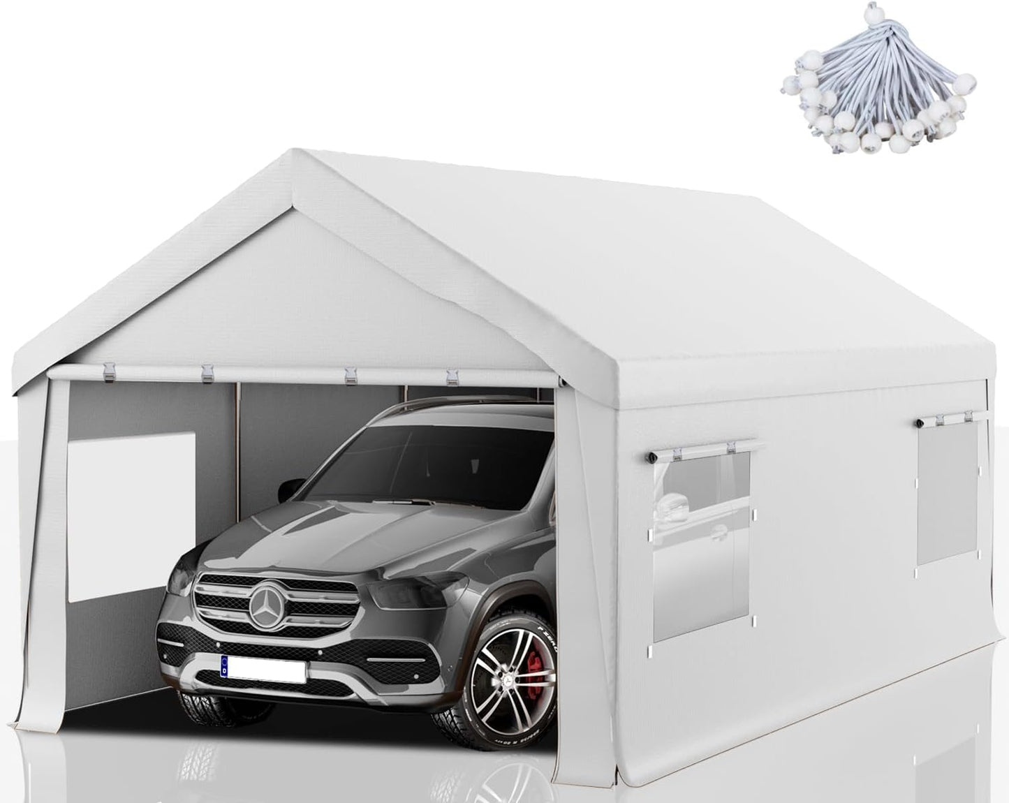 Carport 12x20 FT Heavy Duty, Outdoor Portable Garage with Removable Sidewalls & Doors, Waterproof, UV-Resistant Canopy Shelter for Vehicles, Boats, RVs, Trucks, All-Season Car Port,White