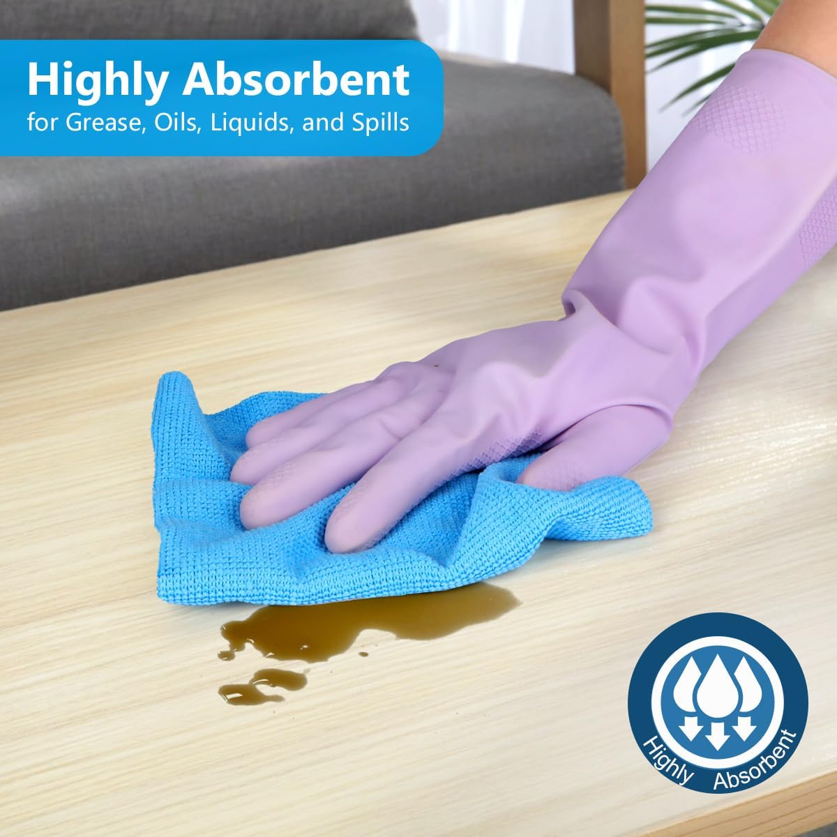 GLIMGLINT Microfiber Cleaning Cloth, 100 Pack Cleaning Rags, Lint-Free, Ultra Absorbent Reusable Paper Towels for Home, Kitchen, Car, Garage or Shop, Dish Rags, 11" x 9", Blue