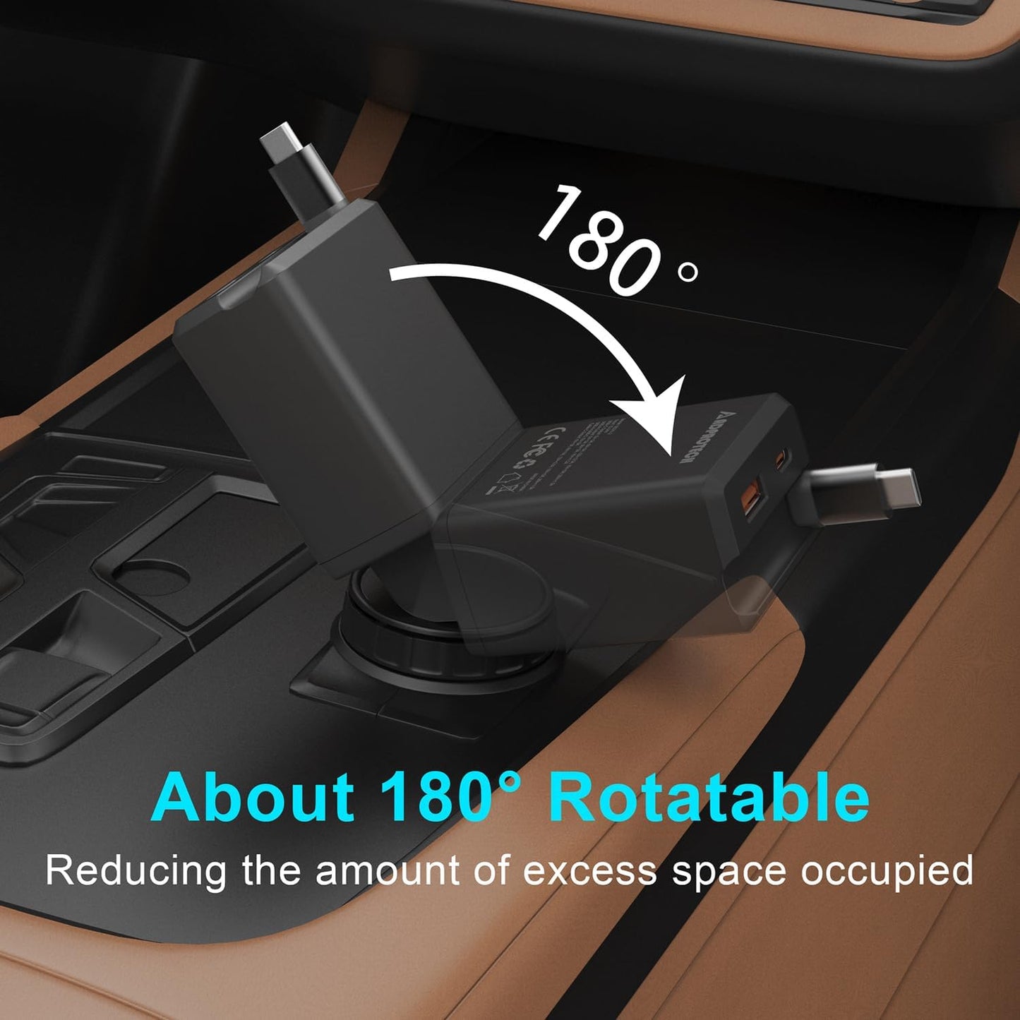 Retractable Car Charger, Total 75W Fast Charger 3 in 1 USB C Car Adapter, Retarctable Type C Cables (30 inch) and 2 USB Ports, Compatible with iPhone 16/15 Series, iPad, Galaxy, Pixel, Laptop and More