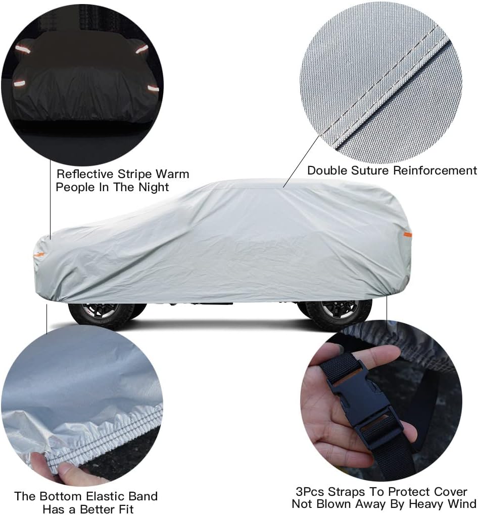 Kayme 6 Layers SUV Car Cover Waterproof All Weather for Automobiles, Outdoor Large SUV Cover Rain Sun UV Protection, Universal Fit for BMW X7, Buick Enclave, Lexus LX570, Mercedes GLS (201-206 inch)