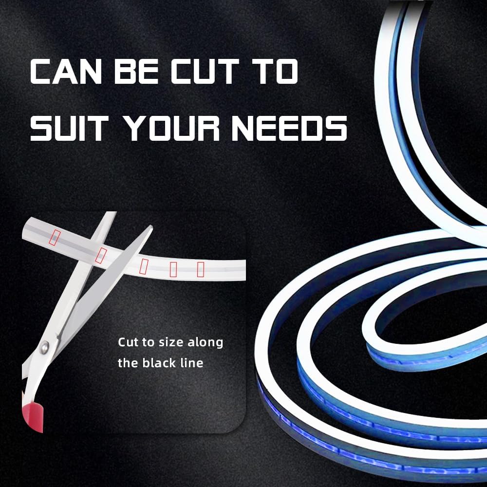 Car LED Strip Light For Trunk, 158Inch IP67 Silicone Waterproof Neon Light Strip Embedded, Flexible Cutting Universal Auto Interior Lights(Blue)