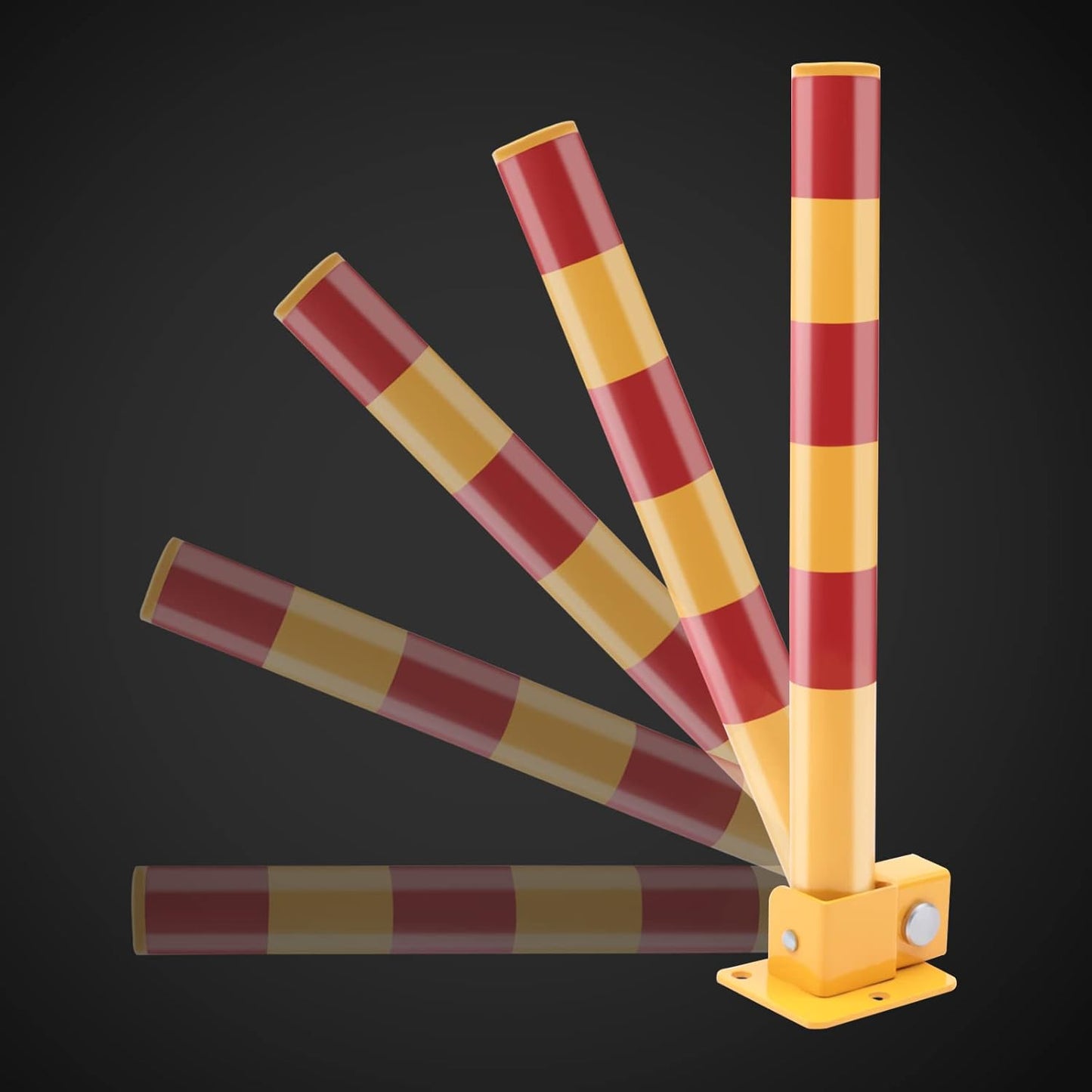 23In Q195 Iron Pipe Safety Bollard Yellow & Red Parking Barrier, Automatic Locking Folding Metal Post with Warning Stripes for Lots, Storefronts, Entrances