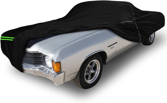 Waterproof Car Cover Compatible with Chevrolet El Camino 1968-1972, 300D with Inner Cotton Liner All Weather Classic Car Covers with Zipper Door Reflective Strips Lock for Snow Rain Dust