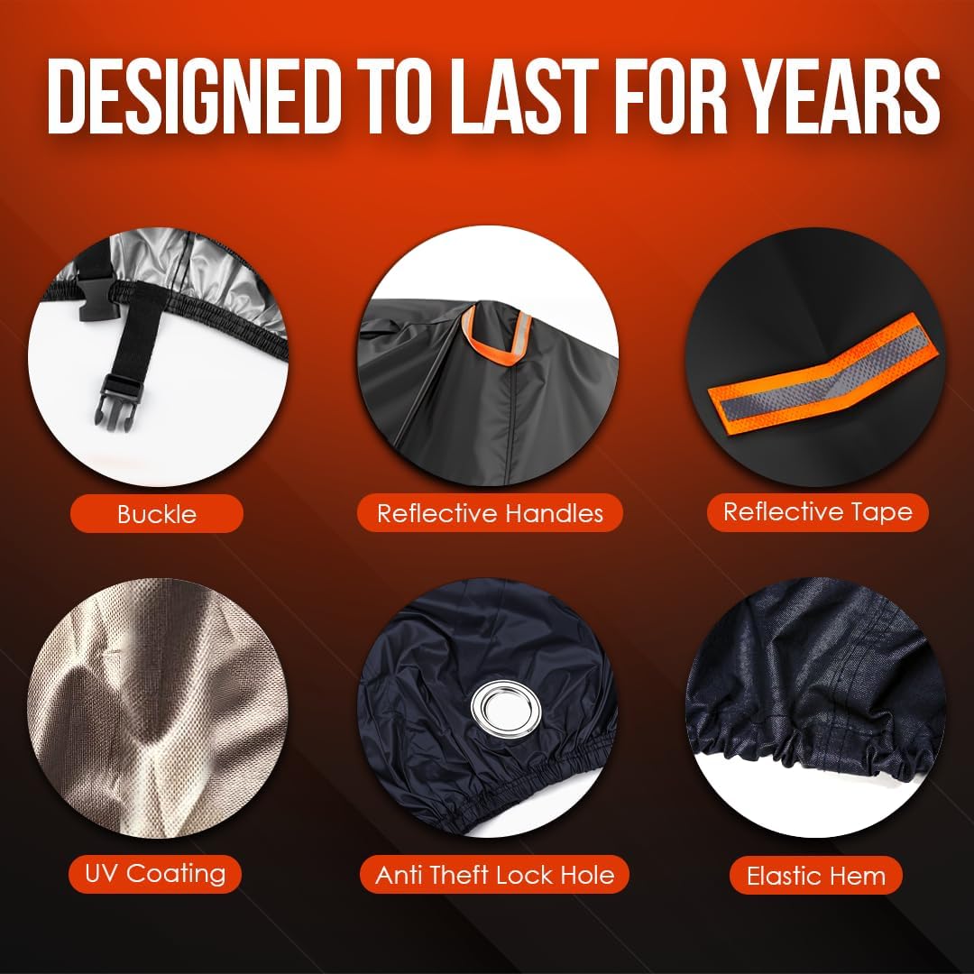 Your Ride! Heavy Duty Motorcycle Cover Waterproof Outdoor 210 Oxford Fabric with Heat Sealed Seams Ultra Waterproof Fits up to 116" All Weather Scooter Cover for Sport Bike with Carry Bag