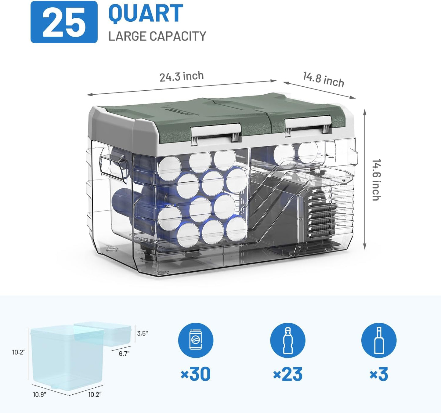Alpicool 12 Volt Refrigerator Portable Refrigerator for Car 25 Quarts Car Fridge Portable 12V Dual Zone Fridge Freezer 12/24V 110~240 Volt AC for Truck RV Camper SUV Electric Cooler for Camping