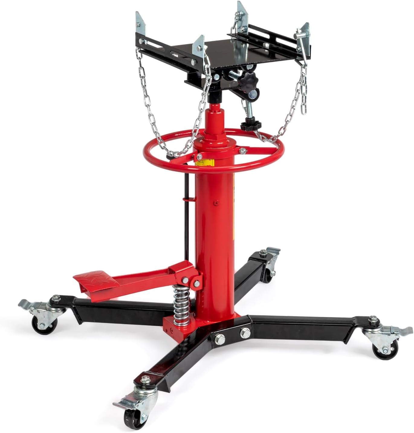 TUFFIOM Transmission Jack, 1660 lbs 3/4-Ton Hydraulic 2-Stage High Lift Vertical Telescoping Floor Jack Stand, 34" to 68" Lifting Range, w/Pedal, 360° Swivel Wheels, Garage/Shop Lift Hoist, Red