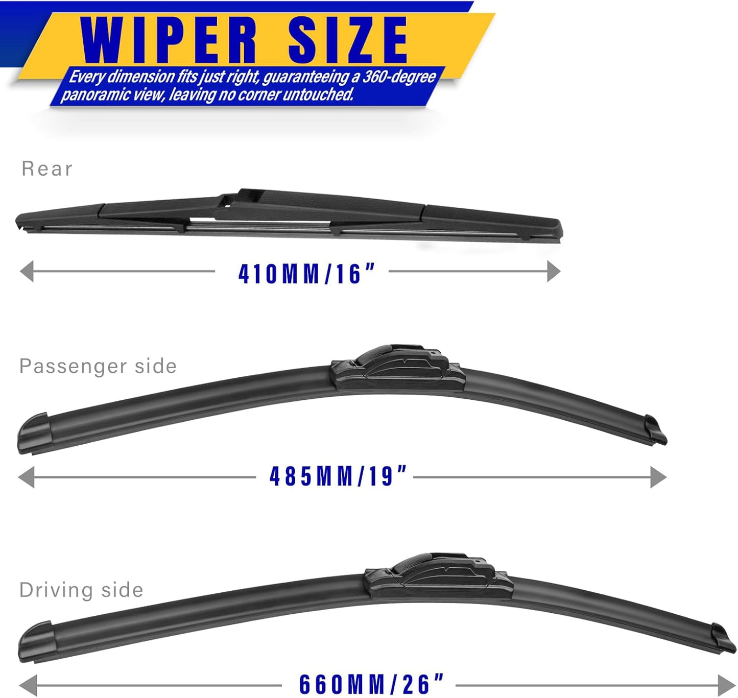 3 wipers Replacement for 2010-2015 Toyota prius/2012-2015 Toyota Prius Plug-In/2004-2005 Toyota sienna, Windshield Wiper Blades Original Equipment Replacement - 26"/19"/16" (Set of 3) U/J HOOK