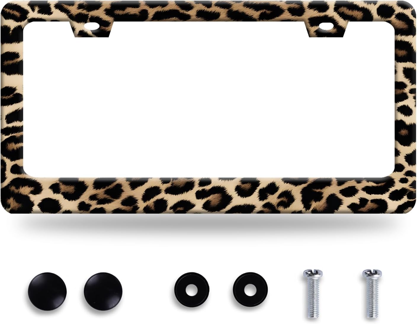 Leopard License Plate Frame Cheetah Leopard Brown License Plate Stainless Steel Funny License Plate Holder Animal Car Accessories with Screws Car Decoration 12.3" x 6.3" Fits Standard Vehicles Size