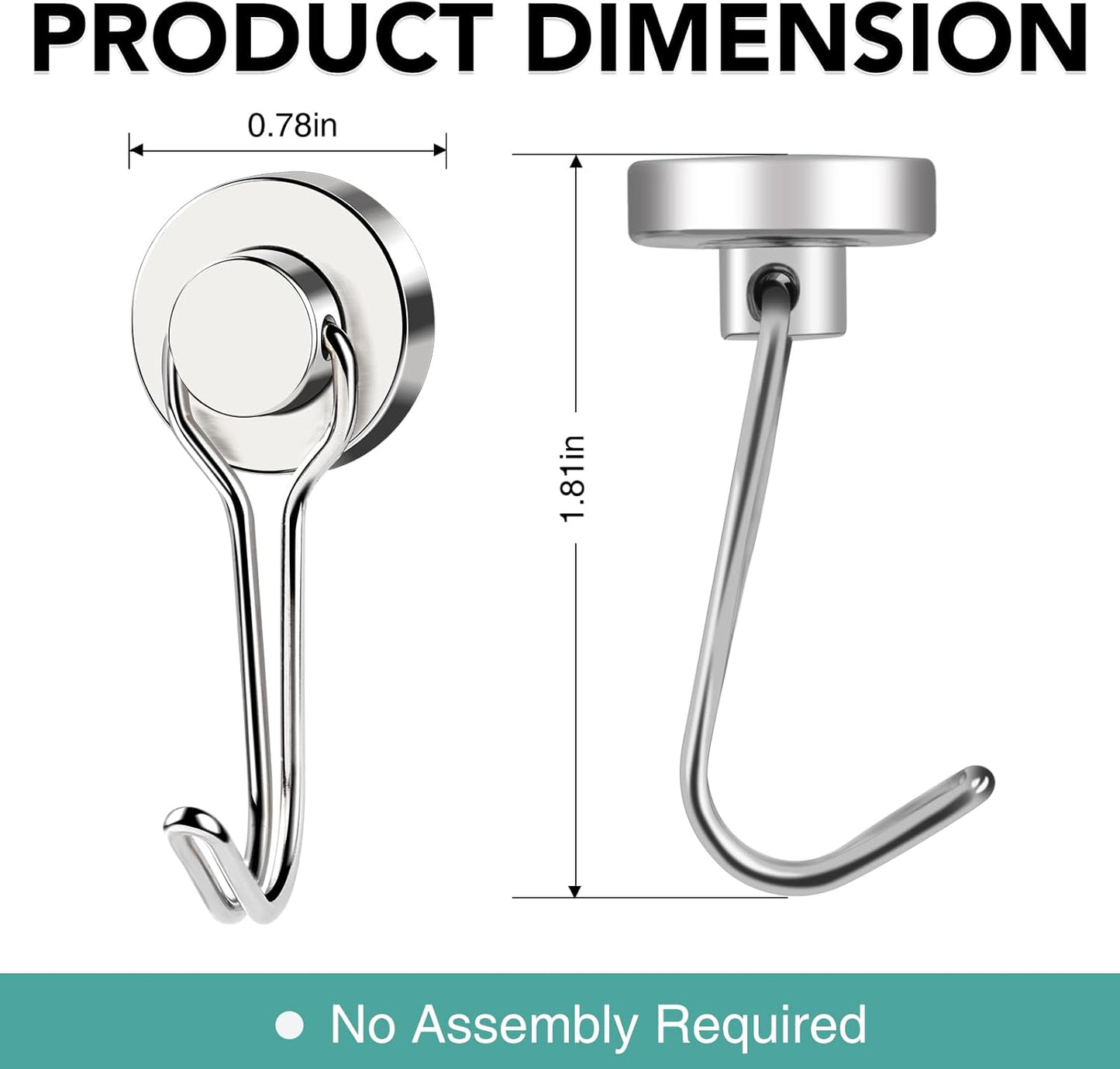 MIKEDE 12 Pack Magnetic Hooks, 40LB Heavy Duty Neodymium Magnet Hooks, Strong Magnetic Swivel Hooks for Hanging, Magnets with Hook Magnetic Metal Hanger for Fridge, Toolbox, Storage