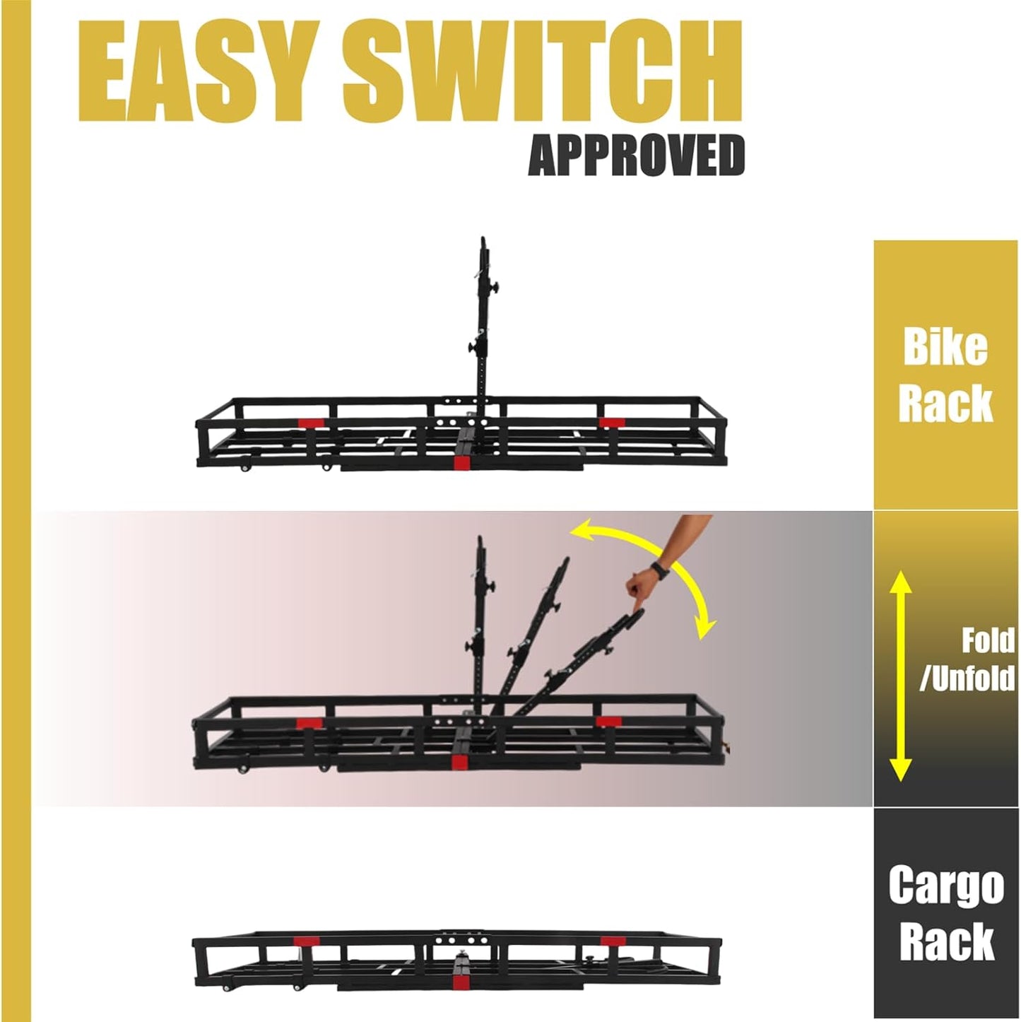 Hitch-Mount Bike Rack for Ebike Heavy-Duty - Comes with Cargo Carrier Fits 2 Electric Fat-Tire Mountain Bicycles Fits 2" Receiver for Car Trailer SUV Truck RV Minivan (Gold)