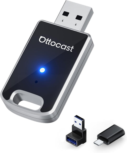 OTTOCAST Mini 2025 Wireless Carplay Adapter & Android Auto Wireless Adapter for Apple iPhone Samsung Android Phone 2-in-1, USB Car Accessories with 5 GHz Wi‑Fi Bluetooth 5.0 Voice Control Plug & Play