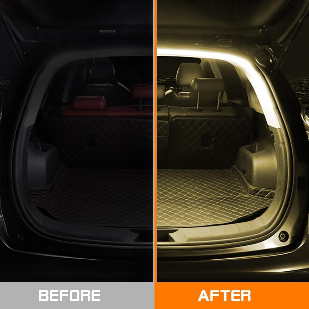 Car LED Strip Light For Trunk, 158Inch IP67 Silicone Waterproof Neon Light Strip Embedded, Flexible Cutting Universal Auto Interior Lights(Warm White)