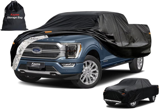 Kayme Truck Cover Custom Fit Ford F-150(1997-2025) Super Cab Long Bed. Full Exterior Heavy Duty Outdoor Pickup Truck Car Cover Waterproof All Weather.Car Tarp for Wind Sun Dust Protection.Black