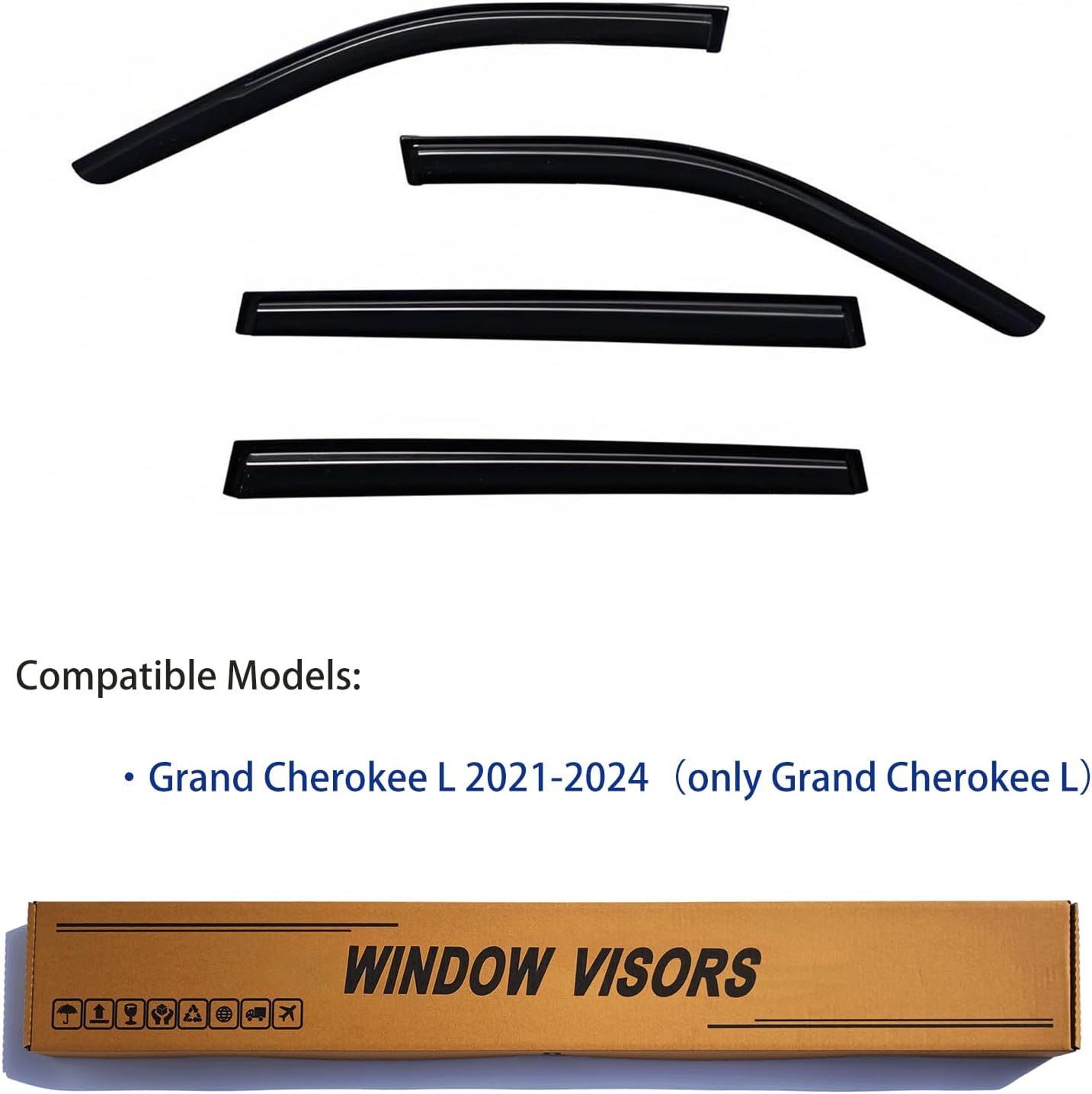 Window Visors Rain Guards fits 2021-2025 Grand Cherokee L, Out-Channel Window Wind Deflectors Vent Shades Accessories, Dark Smoke 4 Pcs, 2022 2023 2024 (only Grand Cherokee L)