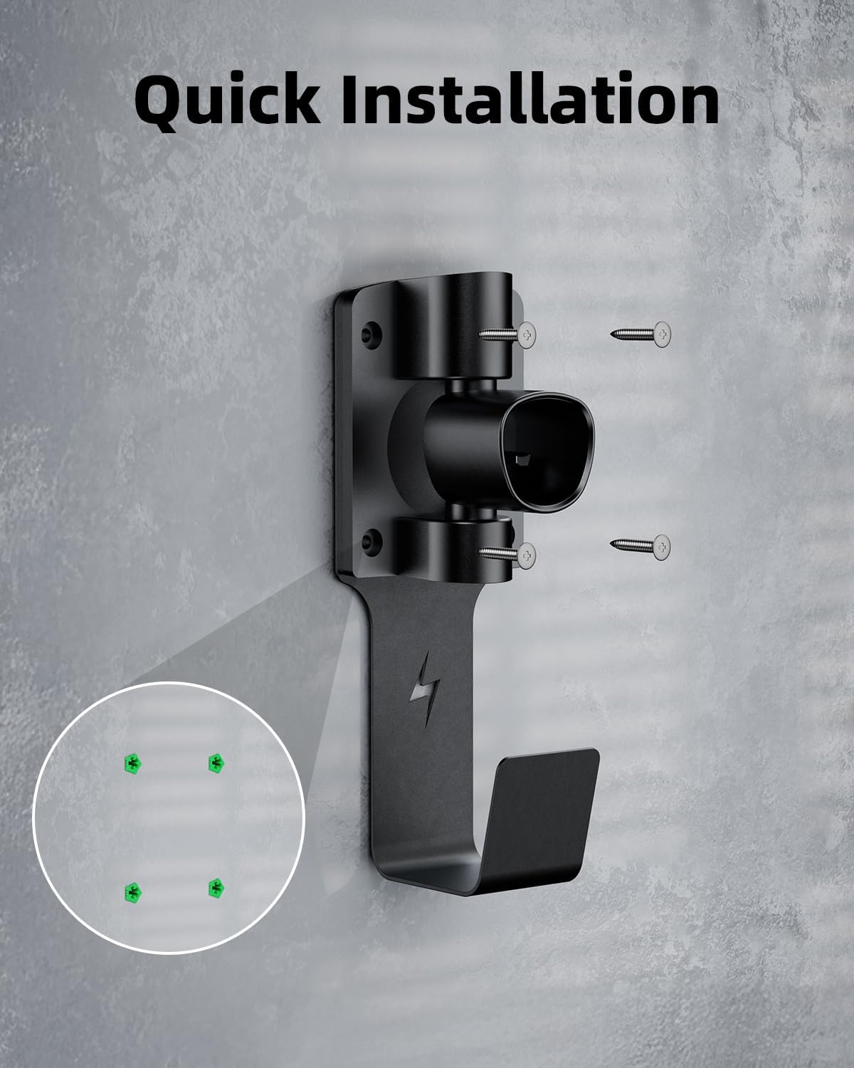 for Tesla Charger Holder, with 180° Rotation Nozzle Dock, Metal J-Hook for Tesla Model 3/Y/X/S Charger Cable Car Accessories Wall Connector Organizer Extra with Mobile Connector Holder