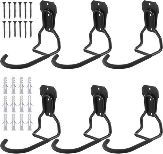 6 Pack Heavy Duty Bike Wall Mount Hooks - Steel Vertical Bike Rack for Garage, Strong & Space-Saving Bicycle Storage with Rubber Coating (Black)