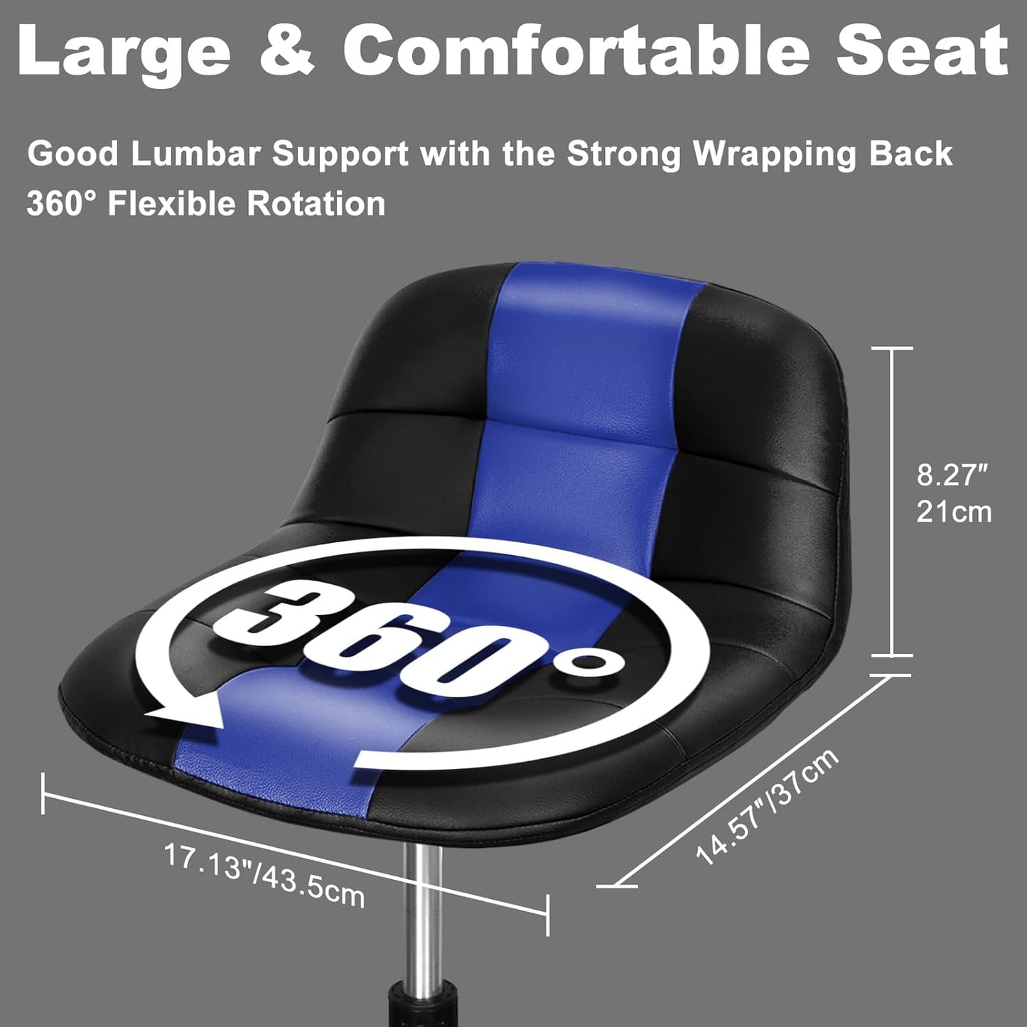 Rolling Stool with Wheels, Adjustable Shop Stool Mechanic Chair Seat Garage Shop Roller Work Chair Mobile Rolling Seat with Tool Tray, 2 Cup Holders, 4" Casters, 350 LBS, Heavy-Duty, Blue