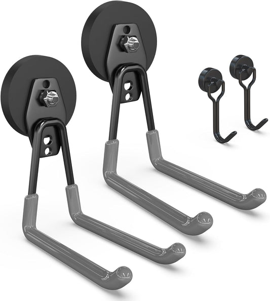 3-H Heavy Duty Magnet Garage Hooks 2 Pack, Extra Large Strong Magnetic Hooks for Hanging Cordless Power Drill, Utility Magnetic Tool Holder for Metal Cabinet, Steel Pegboard, Toolbox, Garage(Grey)