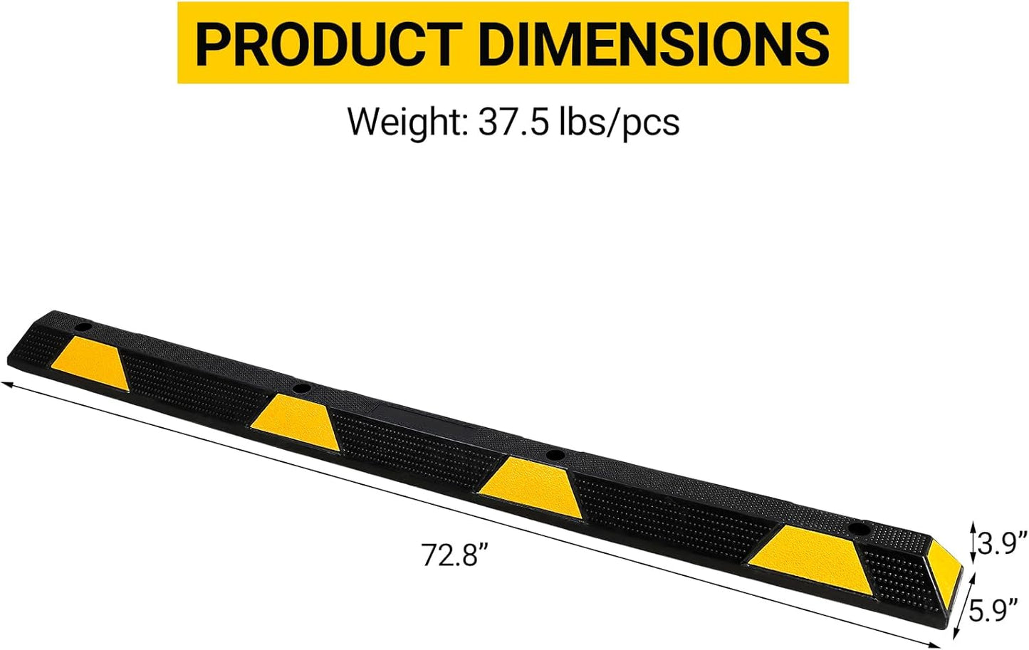 72" Car Parking Stopper, Heavy Duty Rubber Parking Curb Wheel Stops with Highly Visible Reflective Strips, Garage Floor Stopper for Cars, Truck, Trailer, Van, Pack of 2