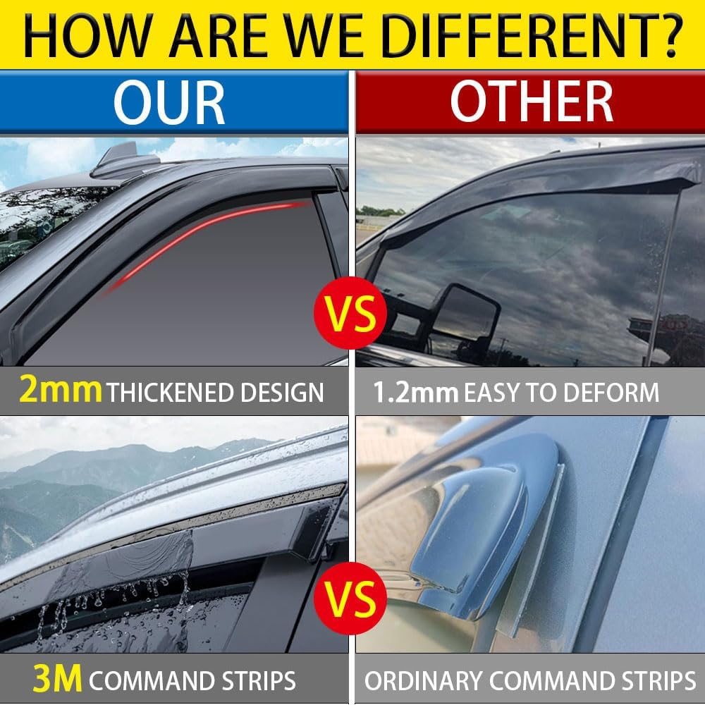 Rain Guards for Jeep Compass 2017-2023, Tape-on Side Window Deflectors for Jeep Compass, Window Visors for Jeep Cars, for Jeep Car Accessories, 4 pcs