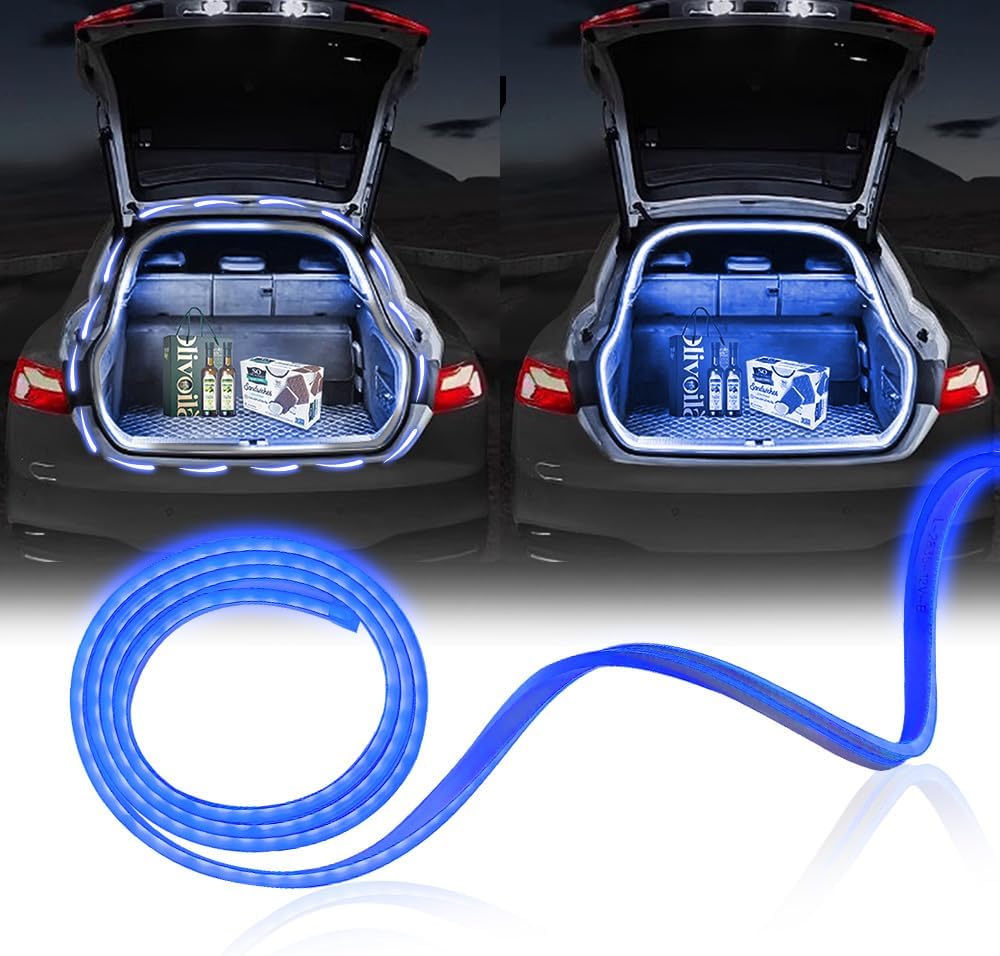 Upgrade Dynamic Flowing Car LED Trunk Light Strip, 158Inch Universal Flexible Cutting Silicone Waterproof Neon Lights Strip, 12V Interior Ambient Lighting for Cars SUVs(Blue)